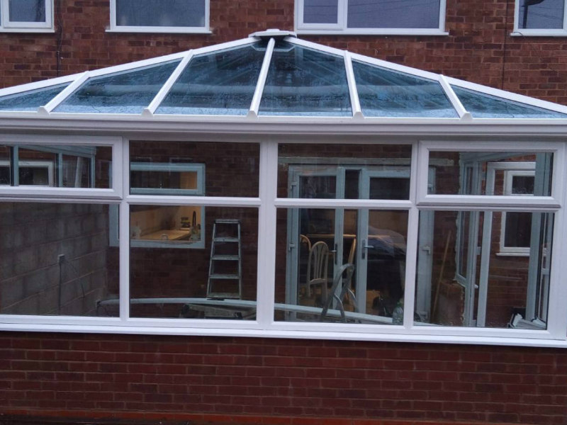 uPVC double glazed conservatory with glass roof, view from interior
